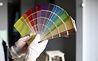 Palettes with paints for home color renovation