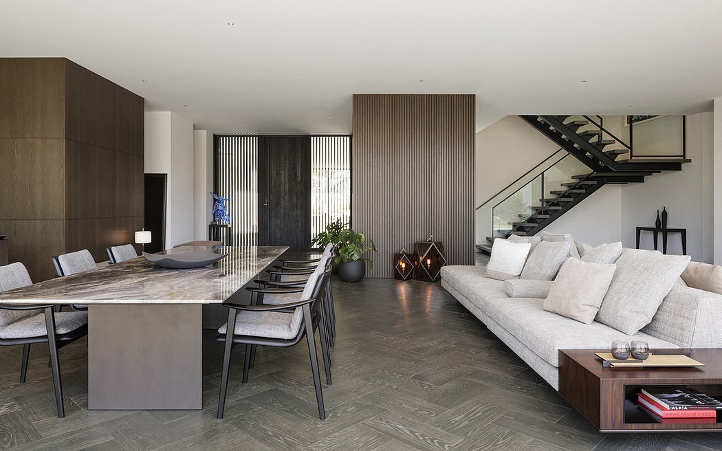 Minimalist interior with sleek furniture and neutral colors.