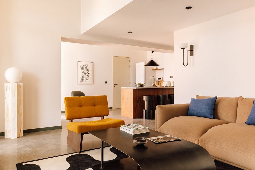 Contemporary living area with neutral tones and minimalist decor.