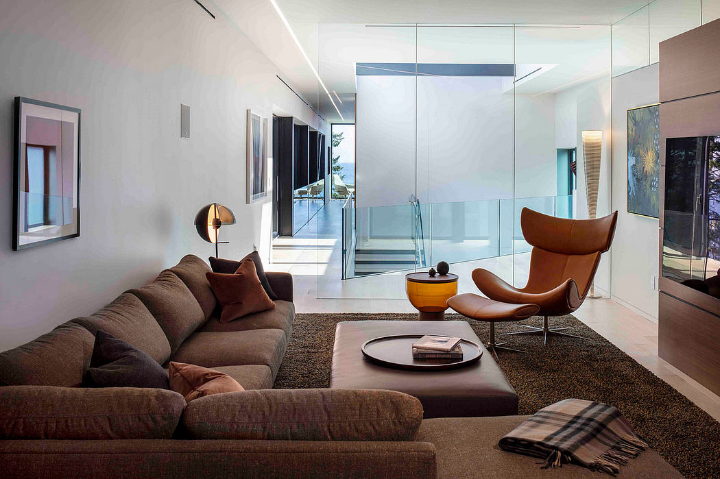 Sleek living room with minimalist design, neutral tones, and contemporary furniture.