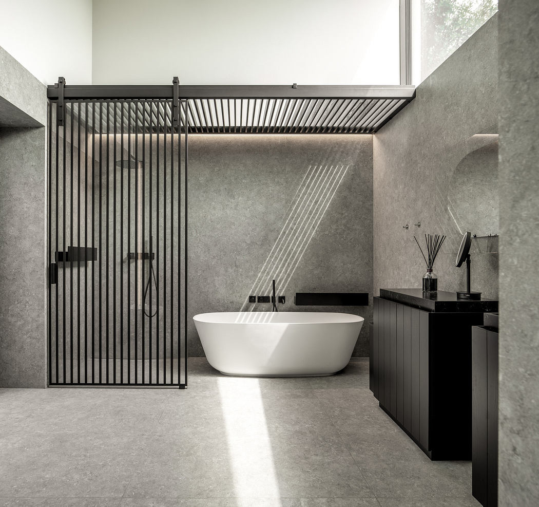 Minimalist bathroom with sleek lines and neutral tones.