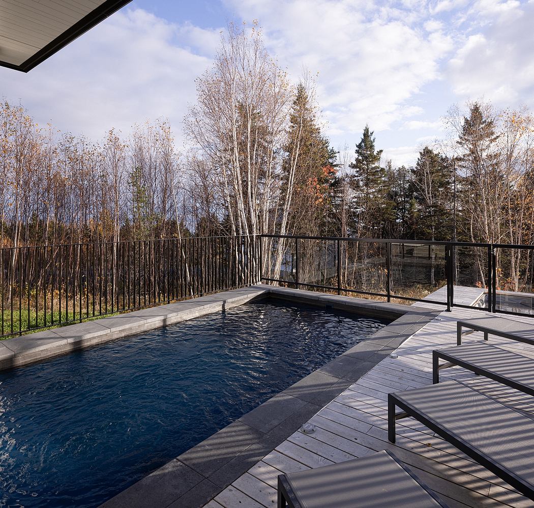 Outdoor pool with sleek design and forest view.