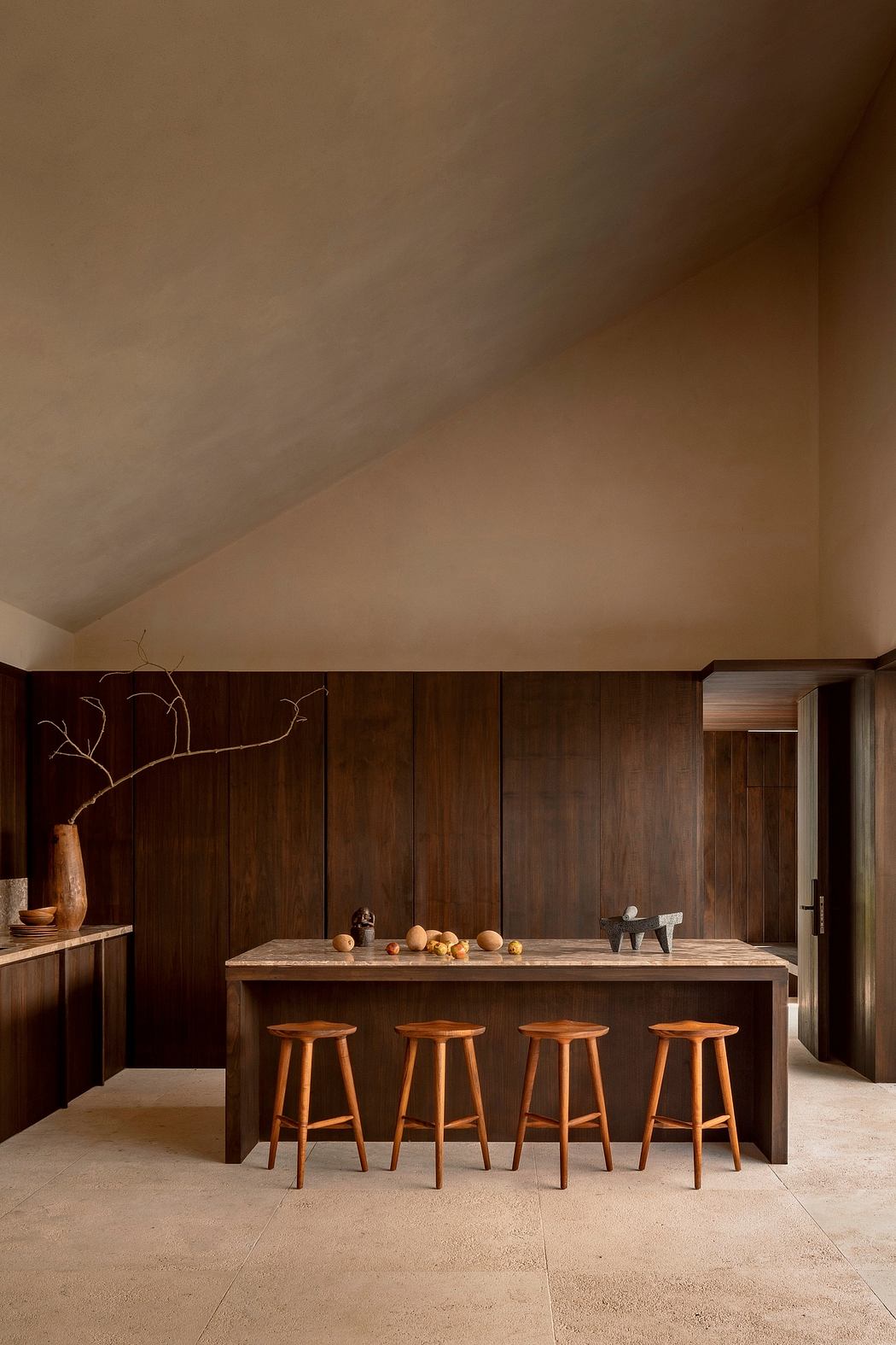 Cozy modern kitchen with warm wooden elements, clean lines, and a minimalist aesthetic.