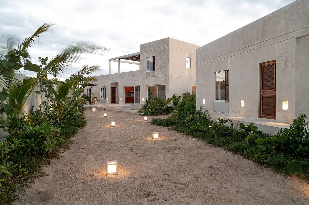 Expansive contemporary architectural design with lush tropical landscaping.