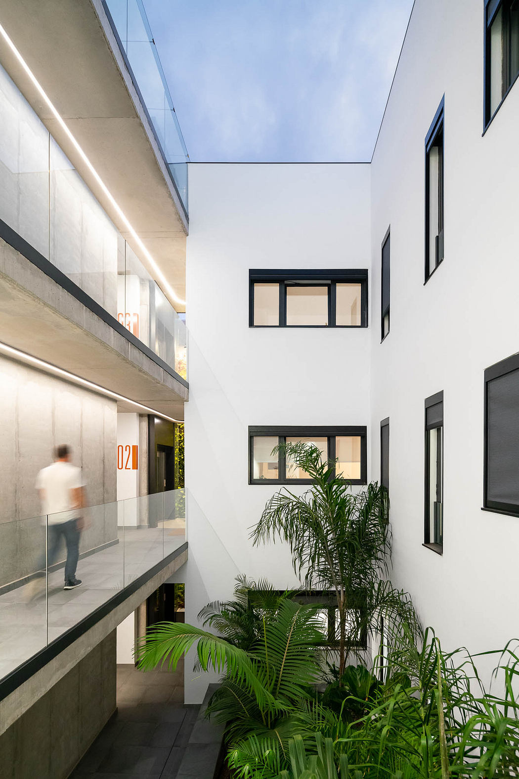 Minimalist architecture with glass walls, aluminum frames, and lush greenery creating an open, airy space.