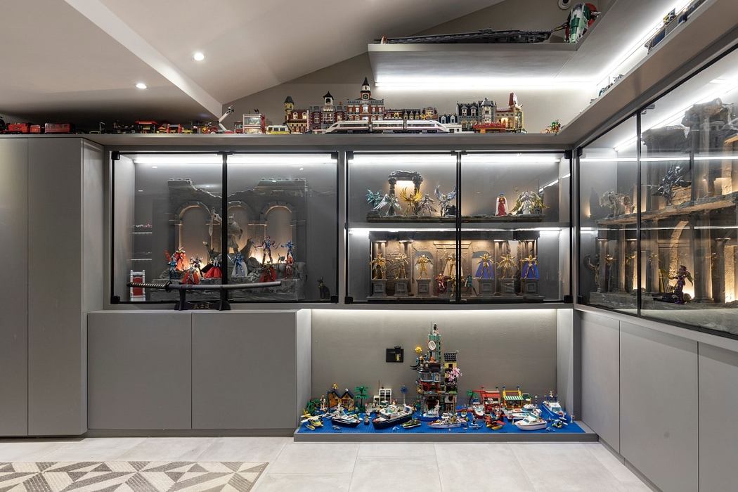 Impressive room showcasing shelves filled with diverse decorative items and figurines.