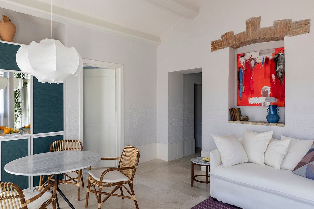 Bright, open-concept living space with modern furnishings and rustic wood accents.