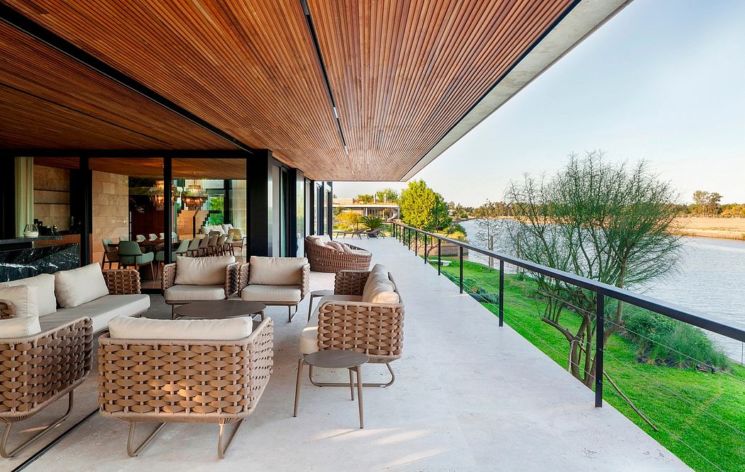 Stunning outdoor living space with sleek modern architecture, natural materials.