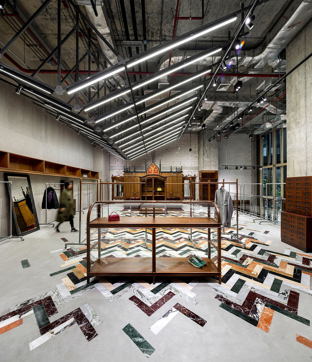 Sleek industrial lighting accentuates a contemporary interior with ornate fixtures.