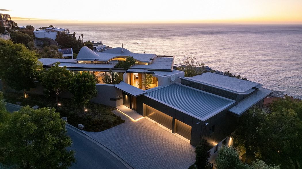 Stunning modern clifftop residence with sweeping ocean views and architectural details.