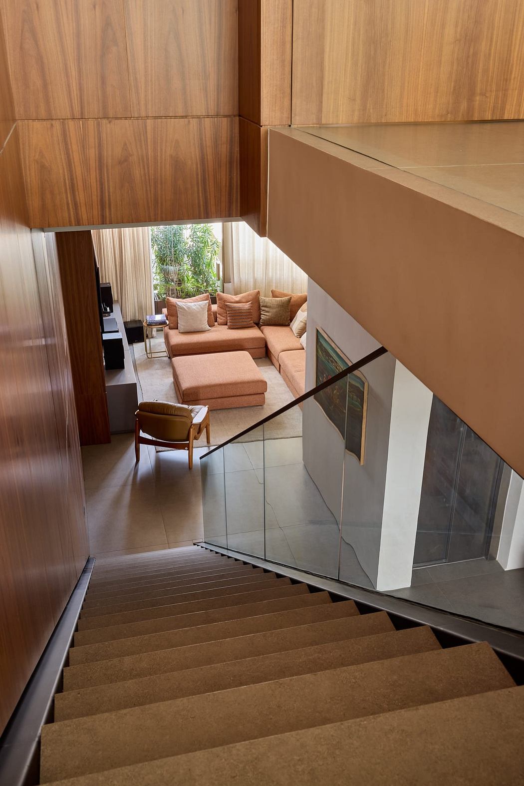 Beautifully crafted wooden interiors, glass partitions, and cozy living space.