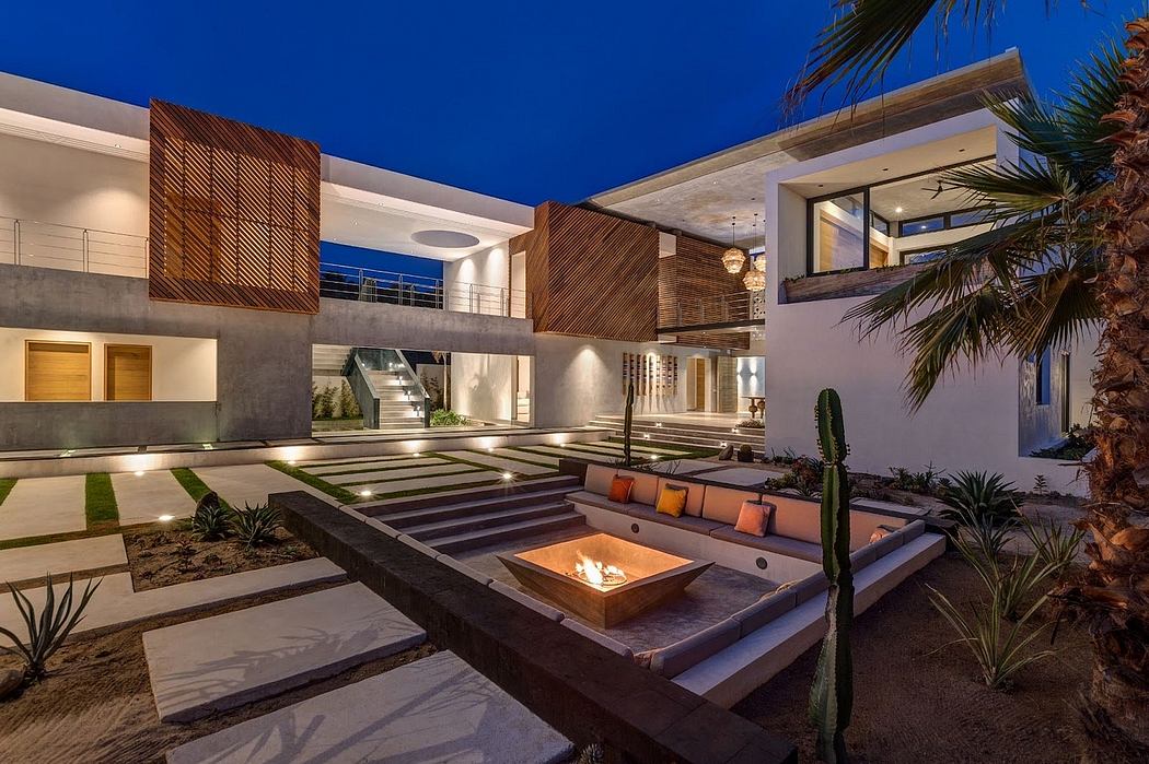 Stunning modern architecture with sleek lines, warm wood accents, and luxurious outdoor living space.