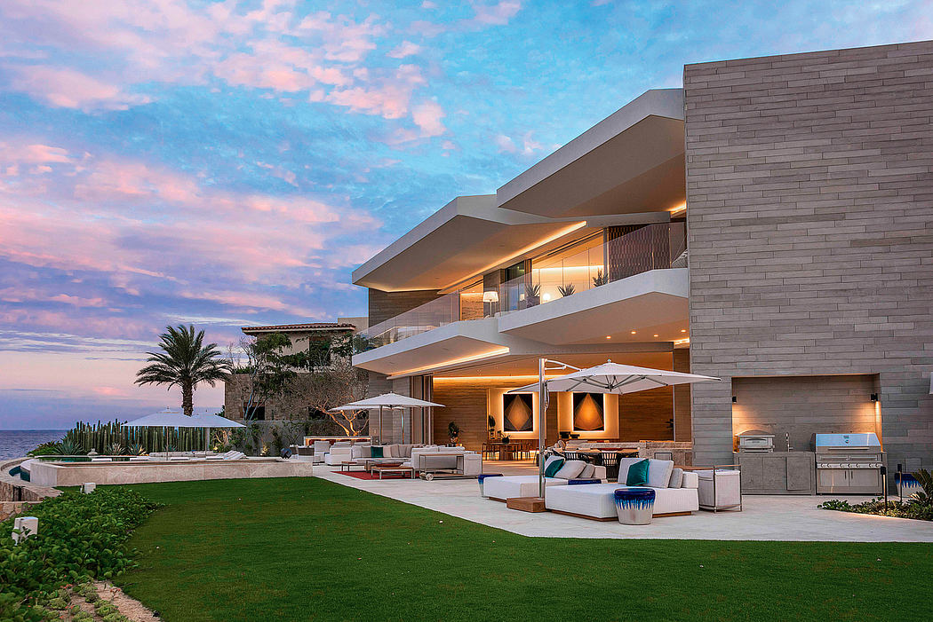 Stunning modern architectural design with lush landscaping and outdoor living space.